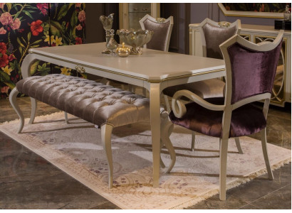 Set sala da pranzo di design 8 pezzi, tavolo da pranzo, sedia, cassettiera, vetrina, sgabello, legno