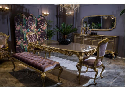 Set da pranzo classico tavolo sedia cassettone specchio sgabello 6 pezzi