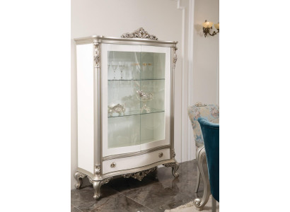 Set da pranzo con vetrina, tavolo, 6 sedie, cassettiera, specchio, stile Art Déco, 10 pezzi