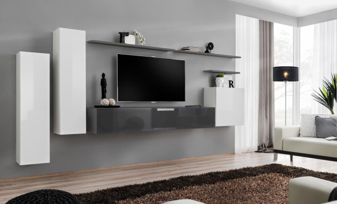 Set di mobili per soggiorno moderni in legno con TV stand, armadio e parete attrezzata da 7 pezzi.