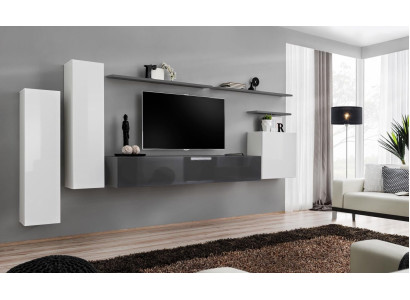 Set di mobili per soggiorno moderni in legno con TV stand, armadio e parete attrezzata da 7 pezzi.