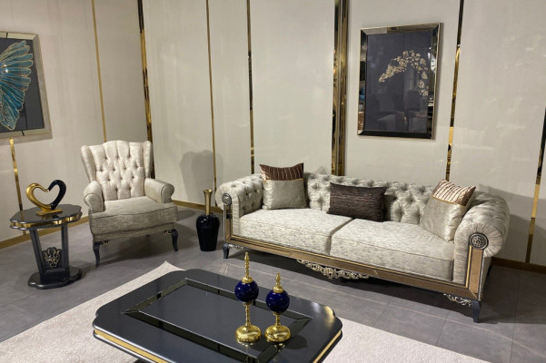 Set di divani 3+1 posti Design Sofas Rivestimento tessile Divano Relax 2 pezzi