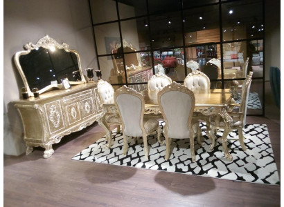 Set da pranzo classico Tavolo con 6 sedie Credenza Completo 8 pezzi.