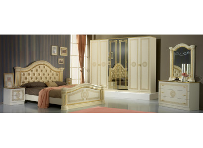 Camera da letto Chesterfield in pelle, set di mobili design 6 pezzi con comodini e cassettiera.