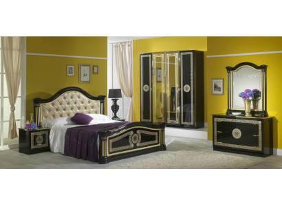 Set da camera da letto stile moderno con letto, comodino, cassettiera. Mobili per letto, gruppo di 6 pezzi nuovo.