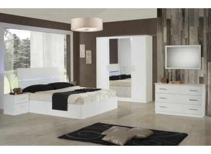 Design camera da letto 6 pezzi. Set completo letto comodino cassettiera specchio legno