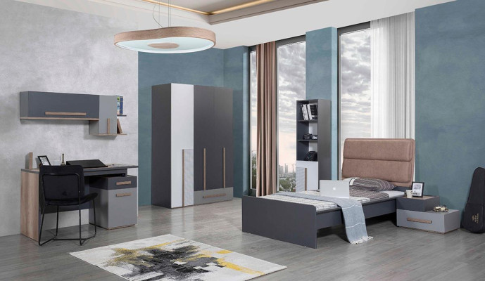 Letto camera giovanile Letti Camera da letto Mobili Letto Singolo Arredamento Grigio