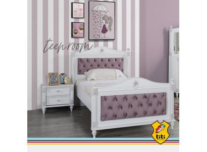 Set di mobili 2 pezzi per camera da letto per ragazzi con design da designer, include letto e comodino.