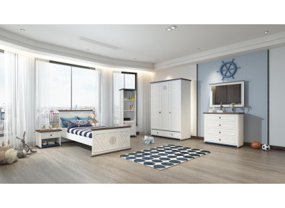 Camera da letto per giovani completa Letto singolo Armadio Cassettiera con specchio Design 6 pezzi