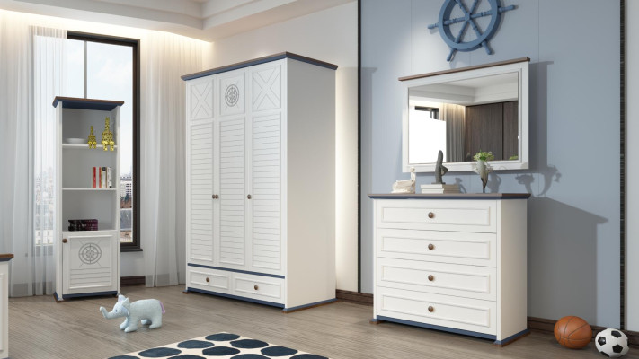 Camera da letto per giovani completa Letto singolo Armadio Cassettiera con specchio Design 6 pezzi