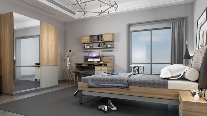 Set camera da letto per ragazzi Letto Armadio Camera da letto per bambini Nuovo set di 5 pezzi.