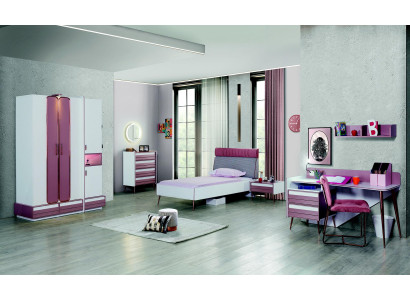 Camera per bambini Letto Armadio Comò Specchio Mensola da parete 7 pezzi