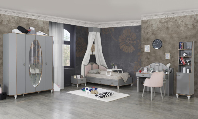 Camera dei bambini Mobili Set design 5 pezzi Letto Comodino Armadio