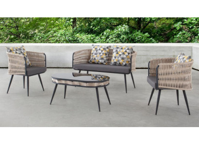 Mobili da giardino, set divano, tavolo, sgabello, poltrona, veranda, gruppi di sedute 4 pezzi.