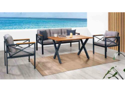 Set da giardino moderno grigio composto da poltrona, poggiapiedi e tavolo, 4 pezzi per il portico.