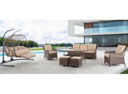 Mobili da giardino, set di divani, tavolo, poltrona, gruppi di sedie, veranda, sgabello, 6 pezzi.