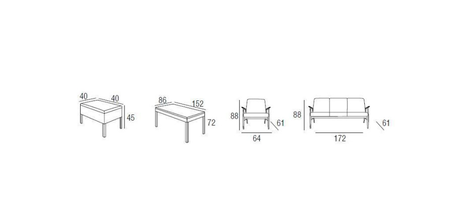 Mobili da giardino, set di divani, tavolo, poltrona, gruppi di sedie, veranda, sgabello, 6 pezzi.