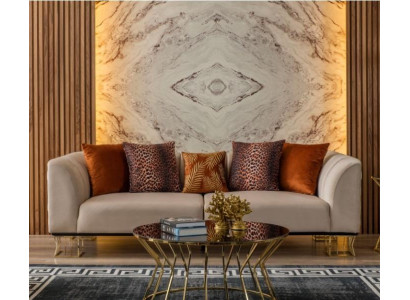 Puff 3 posti Esclusivo divano beige da soggiorno in tre pezzi di lusso