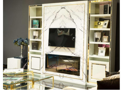 Soggiorno mobile TV mobile TV Lowboard Bianco lusso oro Vittinen legno Moderno