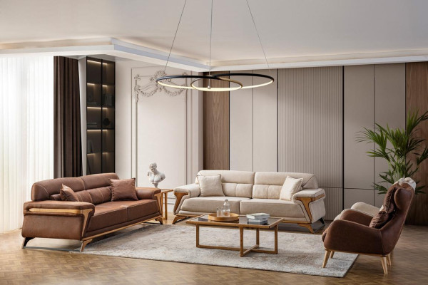 Set soggiorno elegante composto da 2 divani a 3 posti e 2 poltrone, 4 pezzi.