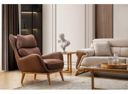 Sedia esclusiva di colore marrone elegante arredamento in eco-pelle imbottito.