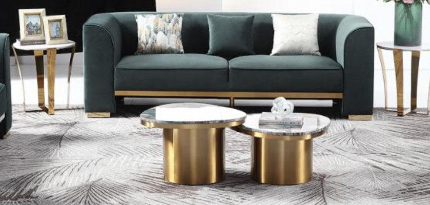 Set di divani 3 posti 2x tavolino 2x tavolino da salotto Set di mobili di lusso 7 pezzi Nuovo