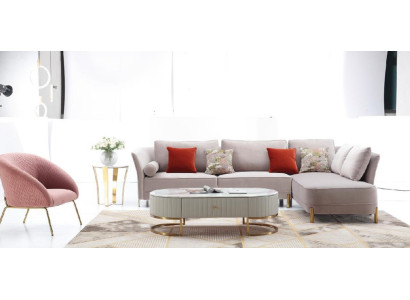 Soggiorno Divano moderno Divano ad angolo Forma a L Tavolino Set di divani ad angolo Imbottito 2 pezzi. Nuovo