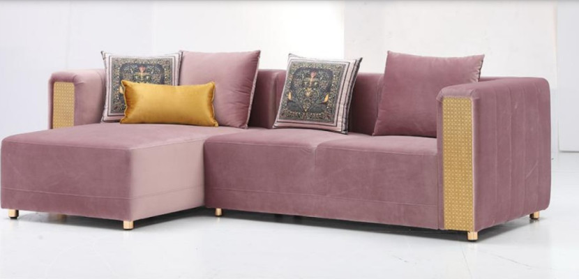 Divano ad angolo a L, divano design, divano imbottito in tessuto moderno, nuovo set di angoli.