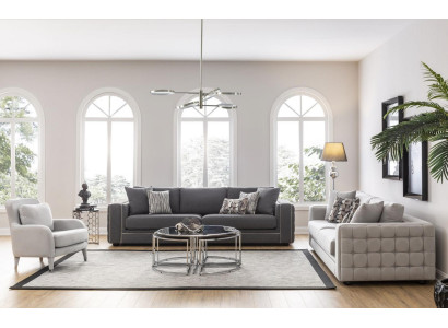 Sofà di lusso per il soggiorno a due posti grigio Chesterfield nuovi.
