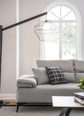 Divano ad angolo a forma di L, design del divano, imbottito in tessuto nuovo, grigio, set per angolo.