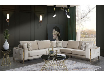 Divano ad angolo a L Design divano Cuscini Tessuto Beige