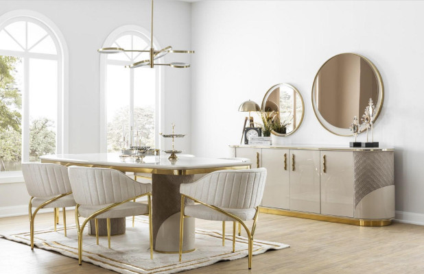 Soggiorno Set 10 pezzi. lussuoso tavolo 6x sedia credenza specchio mobili legno