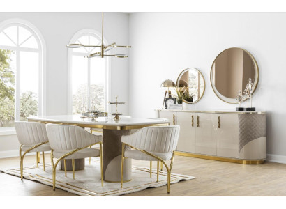 Soggiorno Set 10 pezzi. lussuoso tavolo 6x sedia credenza specchio mobili legno