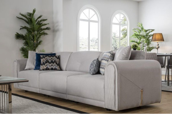 Divano di lusso a 4 posti in stoffa per soggiorno, design moderno, divani imbottiti.