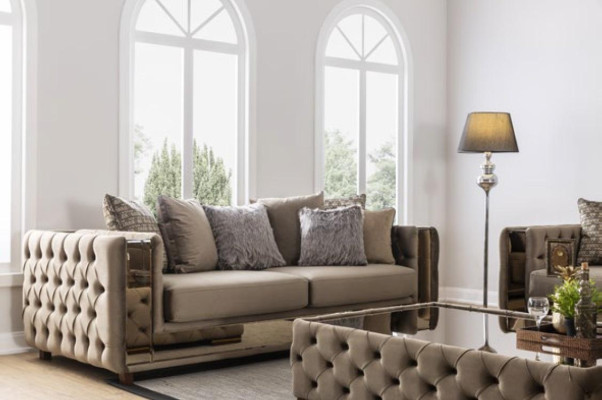 Divano Chesterfield 4 posti Soggiorno Design Moderno Blu Divani Tessuto Canapè