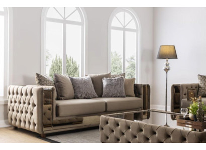 Divano Chesterfield 4 posti Soggiorno Design Moderno Blu Divani Tessuto Canapè