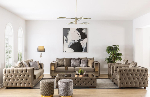 Divano Chesterfield 4 posti Soggiorno Design Moderno Blu Divani Tessuto Canapè