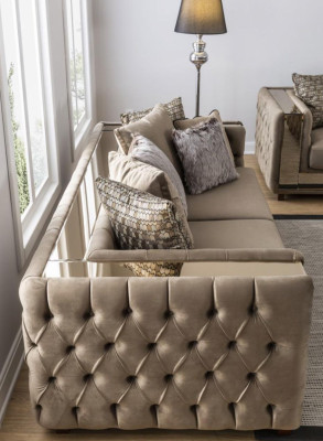 Divano Chesterfield 4 posti Soggiorno Design Moderno Blu Divani Tessuto Canapè