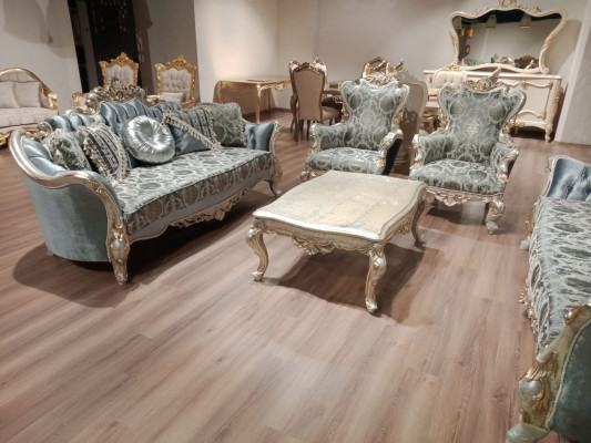 Divano a tre posti 3 blu Gambe intagliate argento Divani Chesterfield
