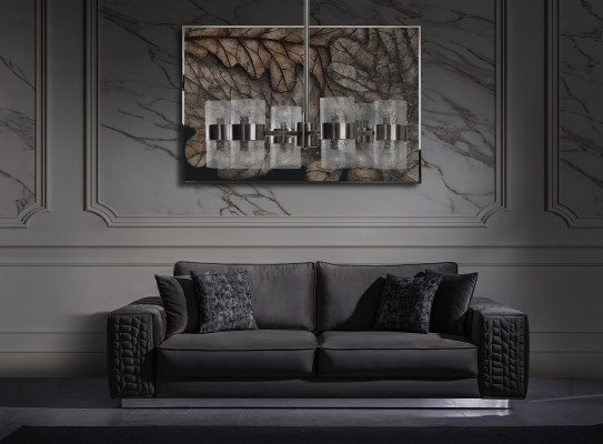 Divano nero imbottito in stile classico 3+1 posti, set di divani barocchi.