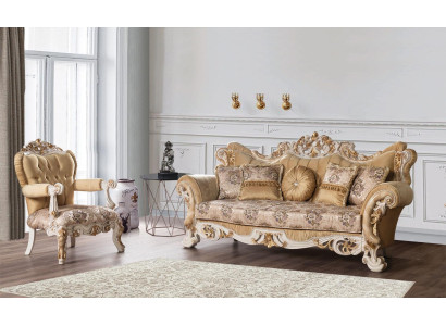 Soggiorno Divano di lusso Beige Set divano Divani Poltrone 3 + 1 posti Design in tessuto