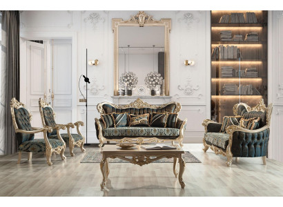Barocco Divano Chesterfield a tre posti, in tessuto dorato.