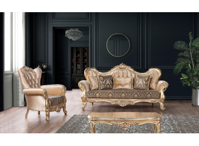 Chesterfield Set Divano Poltrona Mobili Barocchi Rococò Tavolo 3 pz