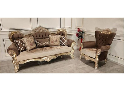 Chesterfield Barocco Divano a tre posti in stile sofà in stoffa dorata.