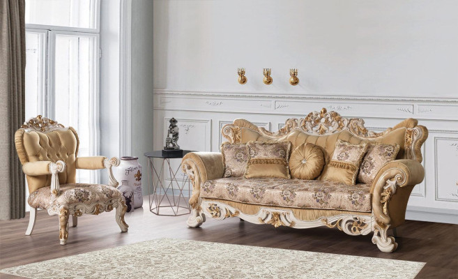 Chesterfield Barocco Divano a tre posti in stile barocco Beige in tessuto