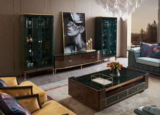 Design parete vivente sideboard 2x vetrina rtv mobile basso credenza 3 pezzi set