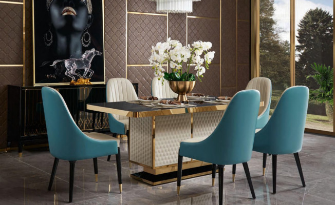 Tavolo da pranzo 6x sedie sedia Set sala da pranzo gruppo tavolo mobile moderno.