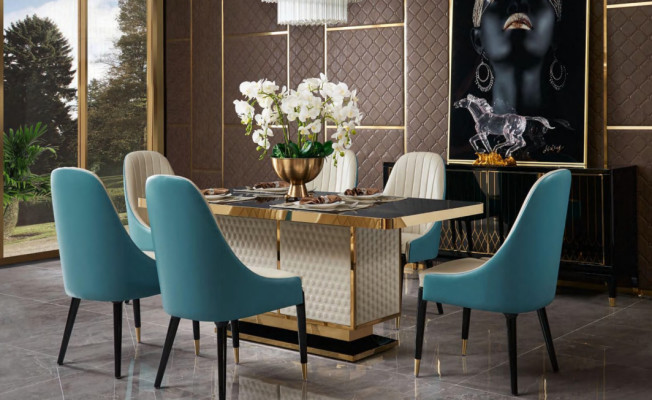 Tavolo da pranzo Design in acciaio inossidabile per sala da pranzo moderna, soggiorno e cucina.