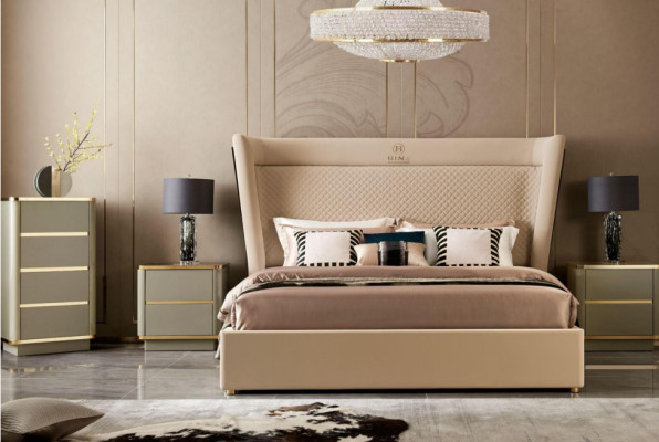 Letto matrimoniale Camera da letto Albergo Matrimonio Lusso Letto 2x Comodino 3 pezzi Set Letti