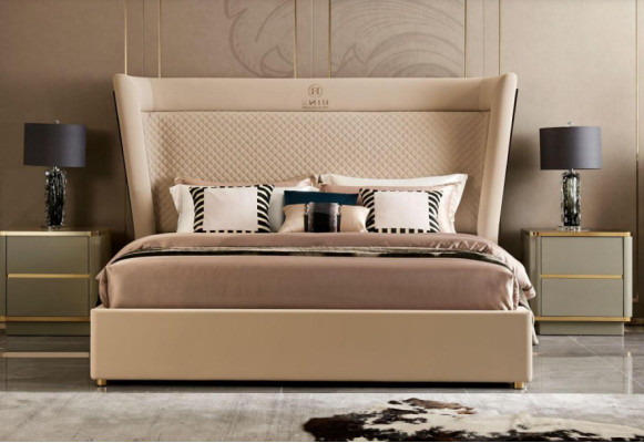 Camera da letto dell'hotel Letti Letto matrimoniale Design in legno Tessuto Letti 180x200cm